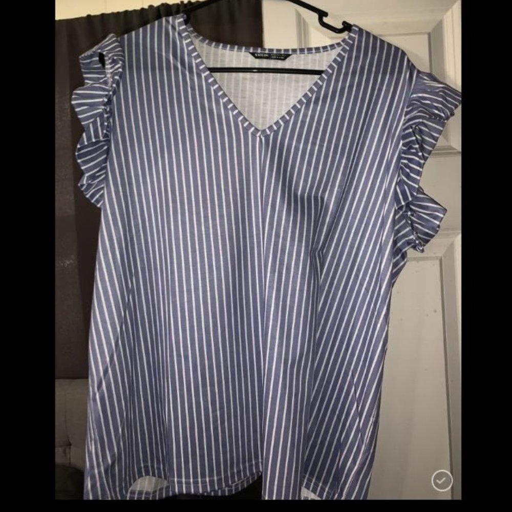 5 for $20! Striped V-neck Ruffle Trim Tee